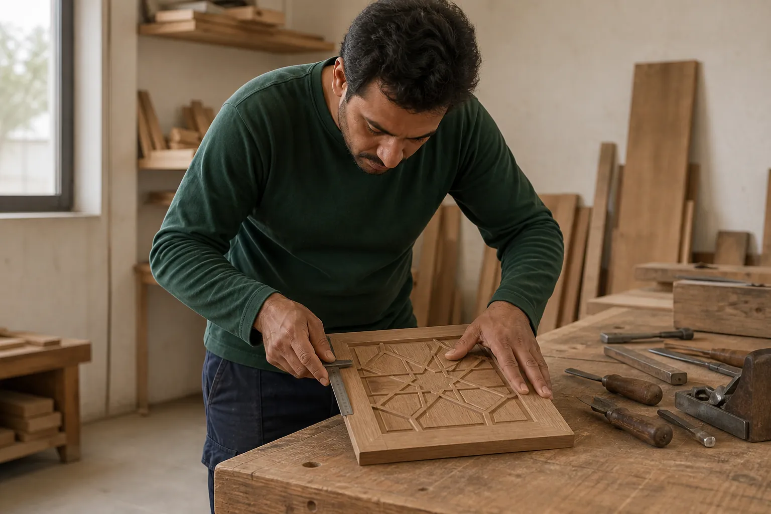 Preparing decorative engraved detail.